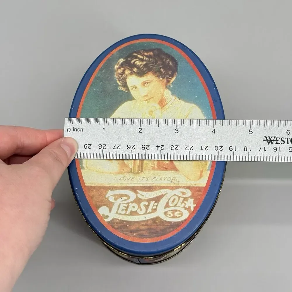 Vintage 1988 Pepsi Cola Oval Metal Tin Collectors 5Cents I Love Its Flavor